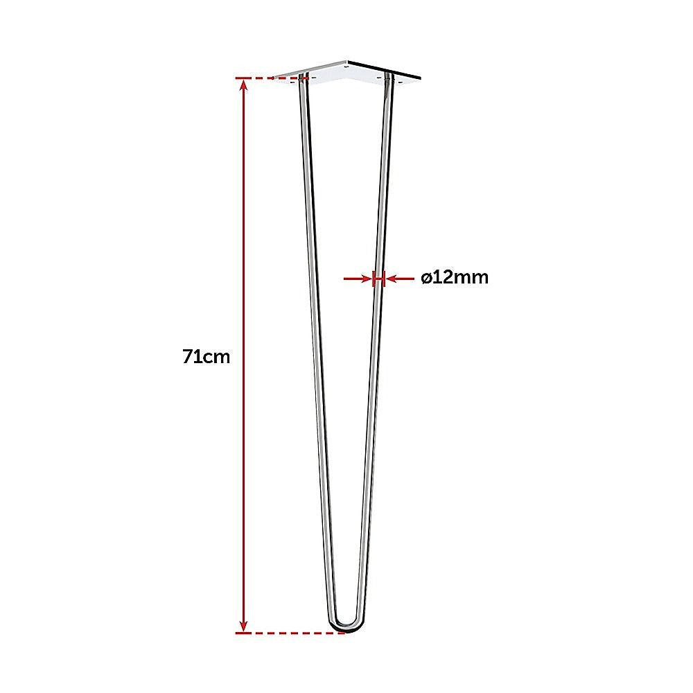 Set of 4 Chrome Retro Hairpin Table Legs 12mm Steel Bench Desk - 71cm V63-835051