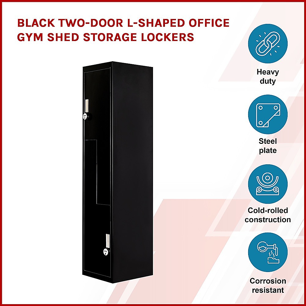 Black Two-Door L-shaped Office Gym Shed Storage Lockers V63-835101