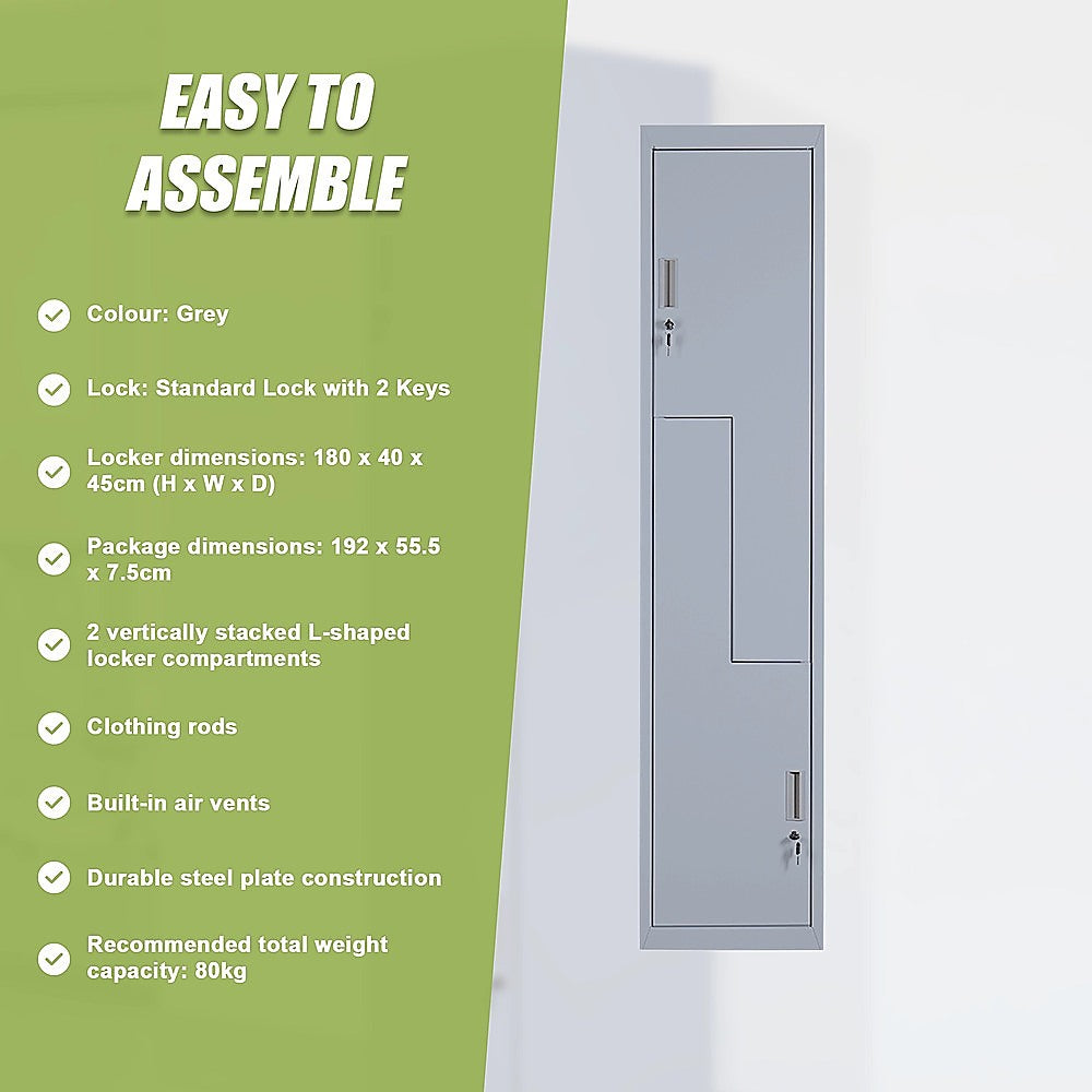 Grey Two-Door L-shaped Office Gym Shed Storage Lockers V63-835111