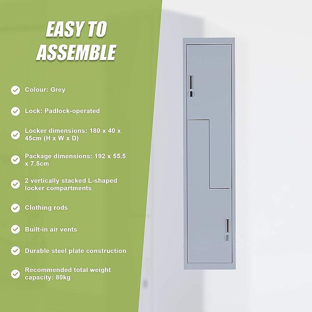 Grey Two-Door L-shaped Office Gym Shed Storage Lockers V63-835121
