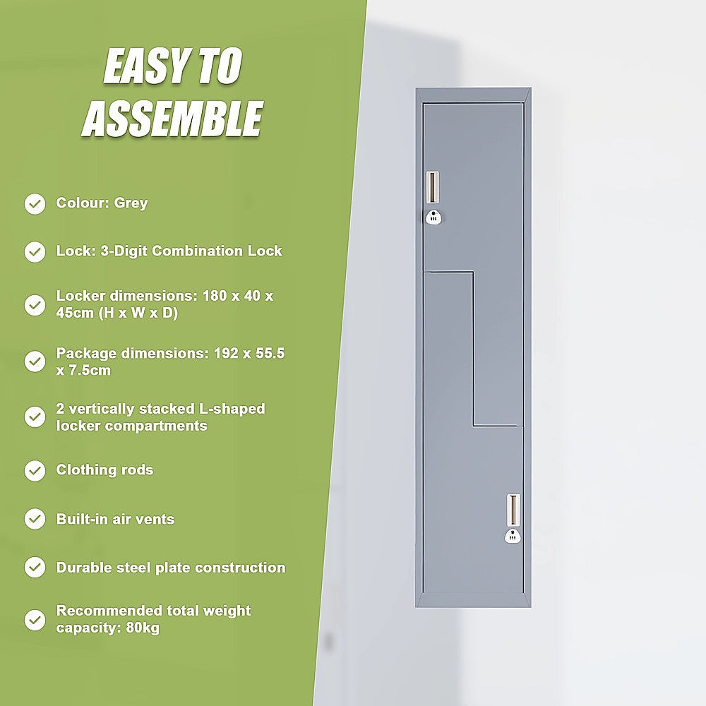 Grey Two-Door L-shaped Office Gym Shed Storage Lockers V63-835131
