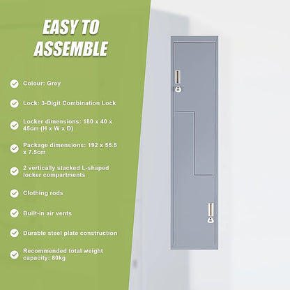 Grey Two-Door L-shaped Office Gym Shed Storage Lockers V63-835131