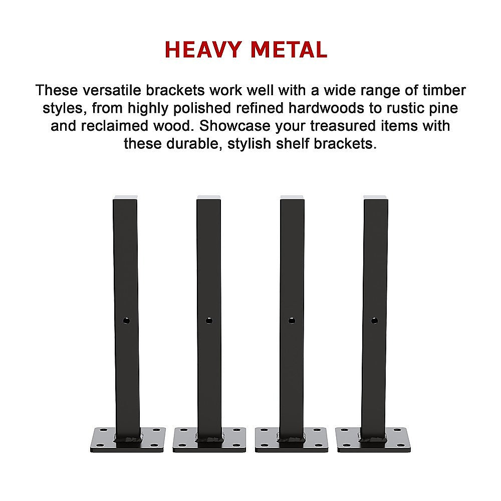 20cm Floating Shelf Brackets Industrial Metal Shelving Supports 4-Pack - Black V63-835211