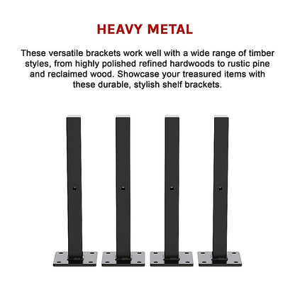 20cm Floating Shelf Brackets Industrial Metal Shelving Supports 4-Pack - Black V63-835211