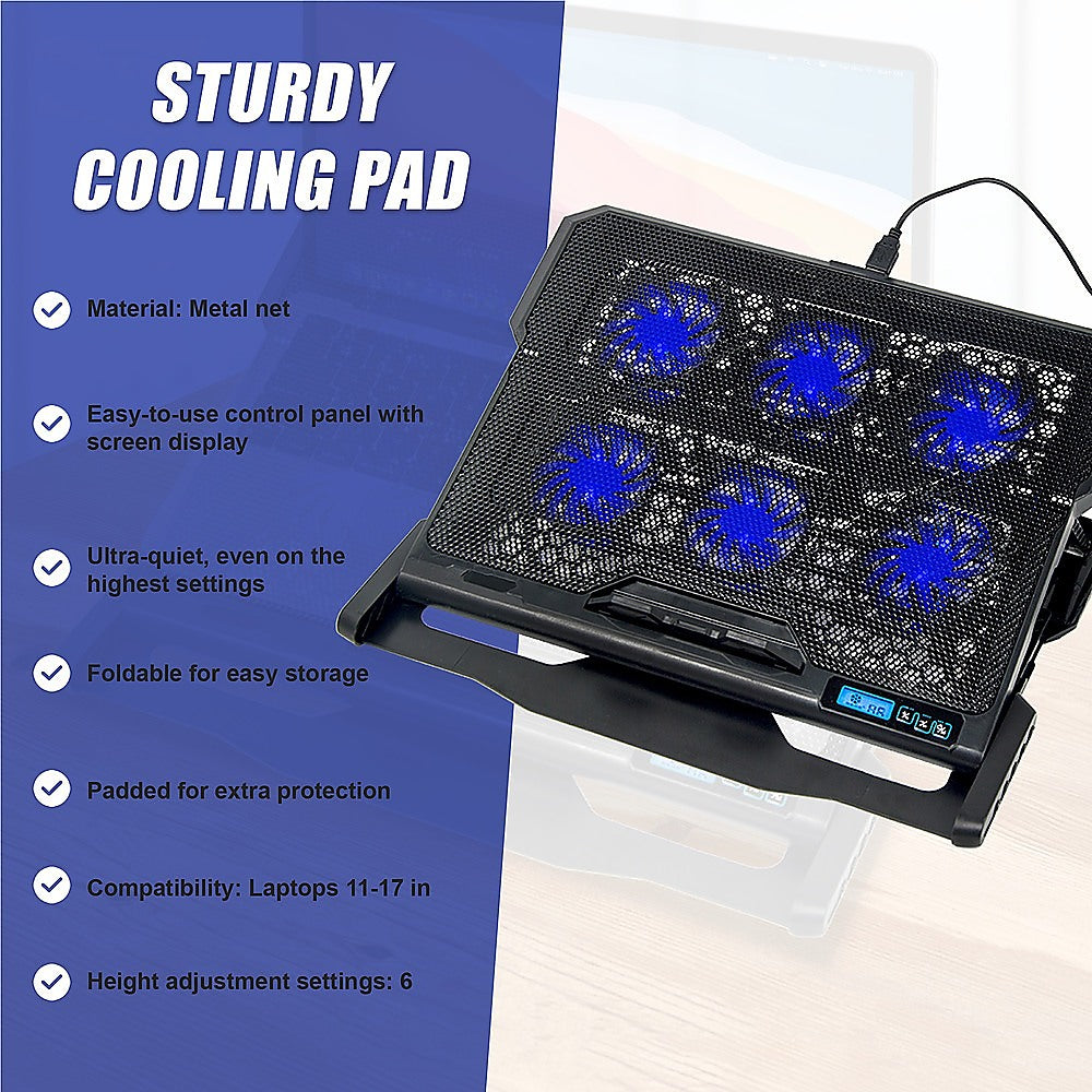 Laptop Cooling Pad with Adjustable Fan Stand – Fits 11" to 17" Notebooks