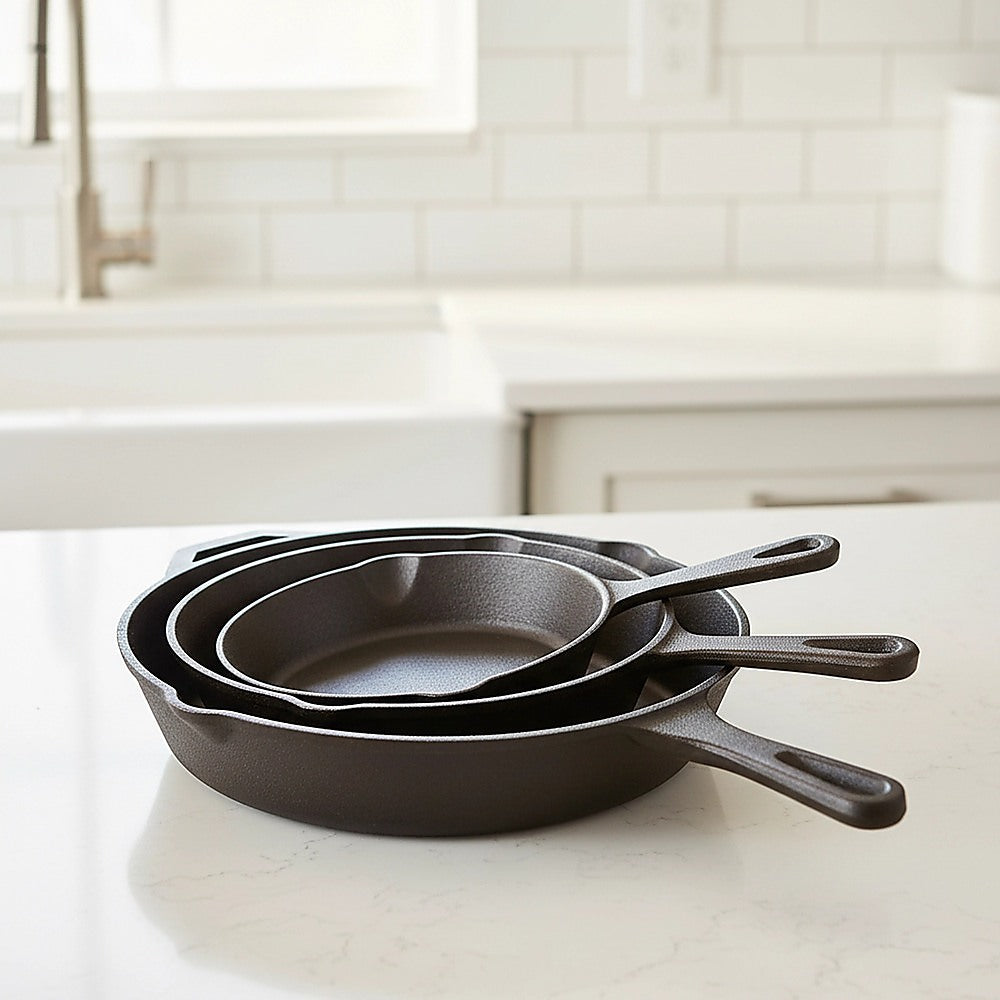 Pre Seasoned Cast Iron Skillet Fry Pan Set 3 Pcs Frying Pan Set V63-835331