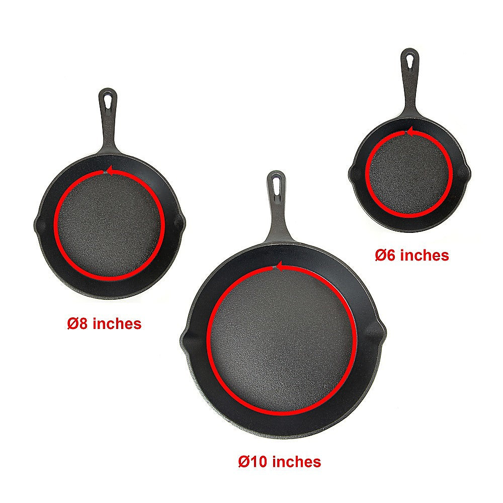 Pre Seasoned Cast Iron Skillet Fry Pan Set 3 Pcs Frying Pan Set V63-835331