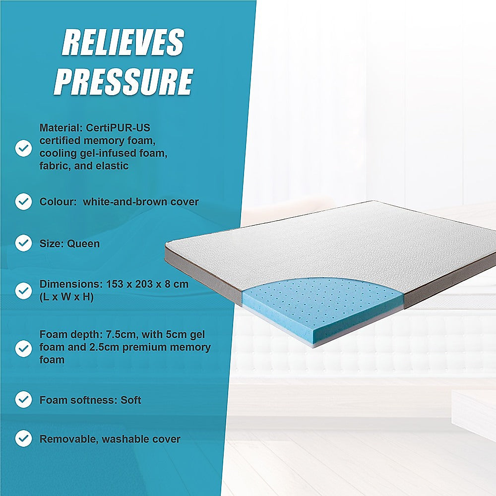 Queen Cooling Gel Memory Foam Mattress Topper - CertiPUR-US Certified Foam V63-835381