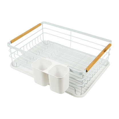 Metal Dish Drying Rack Drainboard Holder Tray Kitchen Plates Cutlery Wood Handle V63-835451