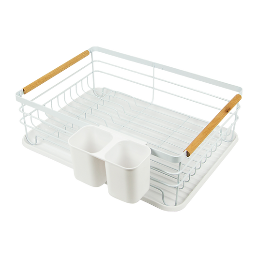 Metal Dish Drying Rack Drainboard Holder Tray Kitchen Plates Cutlery Wood Handle V63-835451