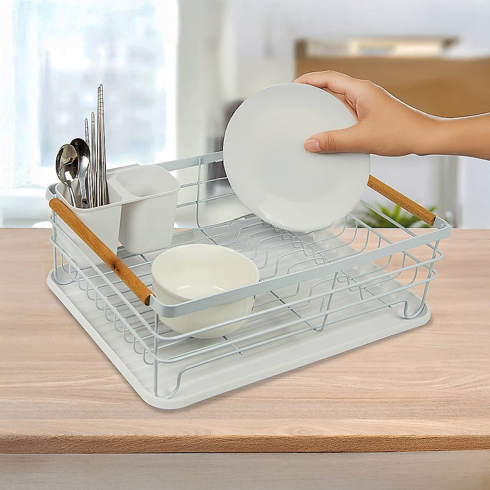 Metal Dish Drying Rack Drainboard Holder Tray Kitchen Plates Cutlery Wood Handle V63-835451