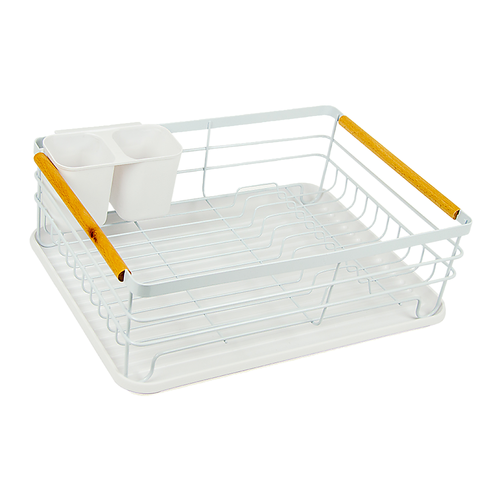 Metal Dish Drying Rack Drainboard Holder Tray Kitchen Plates Cutlery Wood Handle V63-835451