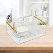 Metal Dish Drying Rack Drainboard Holder Tray Kitchen Plates Cutlery Wood Handle V63-835451