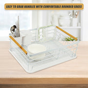 Metal Dish Drying Rack Drainboard Holder Tray Kitchen Plates Cutlery Wood Handle V63-835451