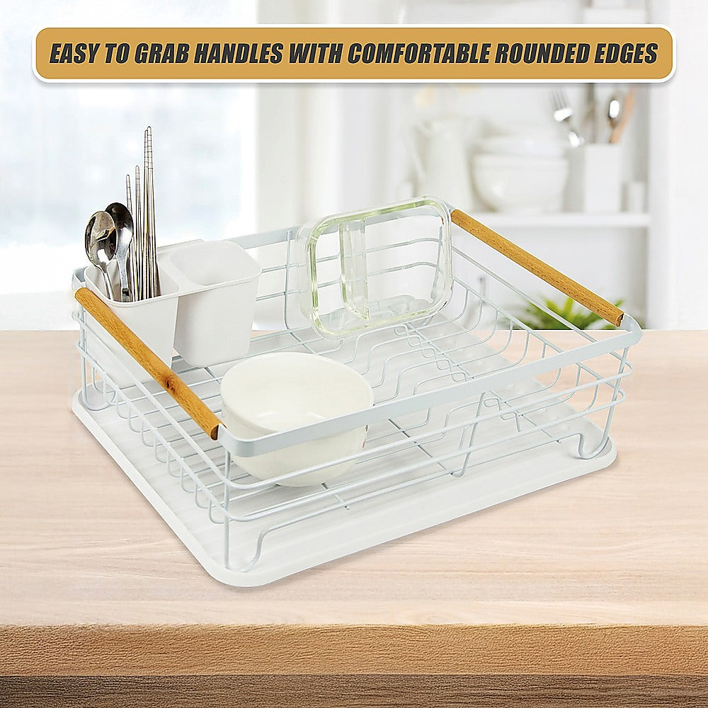 Metal Dish Drying Rack Drainboard Holder Tray Kitchen Plates Cutlery Wood Handle V63-835451