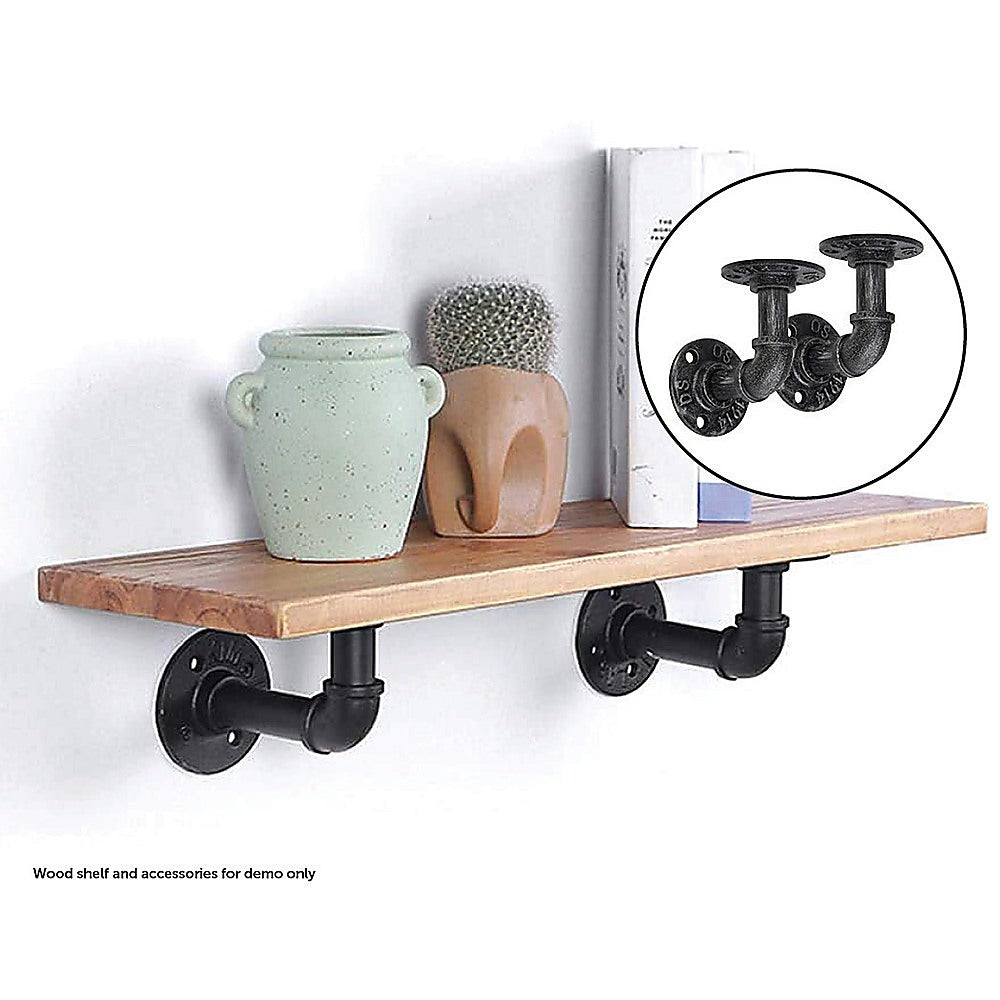 Industrial Black Iron Pipe Bracket Wall Mounted Floating Shelf - Set of 2 V63-835481