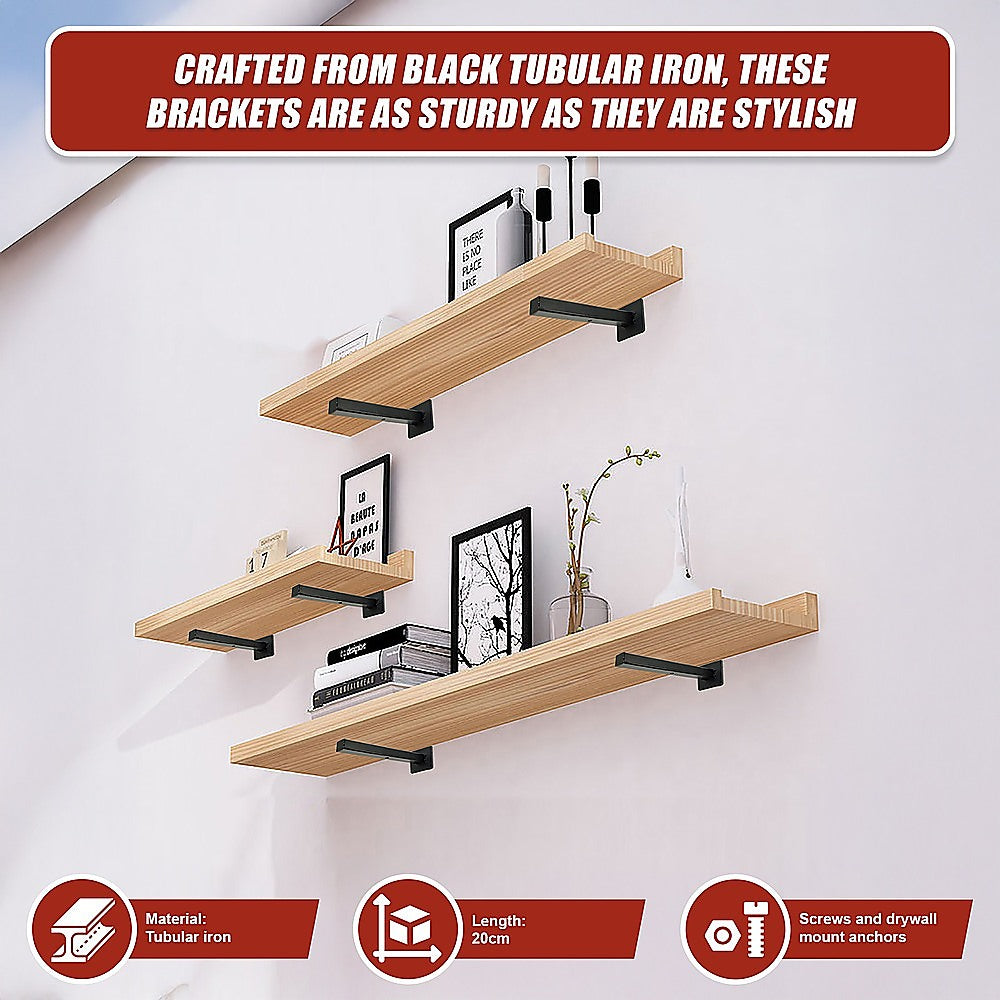 20cm Floating Shelf Brackets Industrial Metal Shelving Supports 4-Pack V63-835491