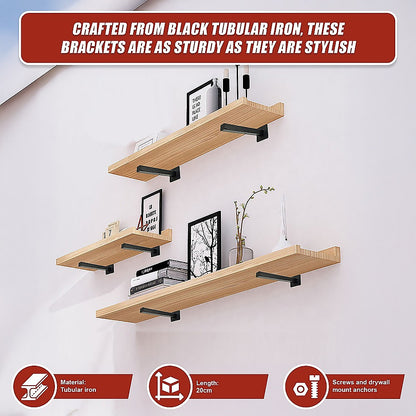 20cm Floating Shelf Brackets Industrial Metal Shelving Supports 4-Pack V63-835491