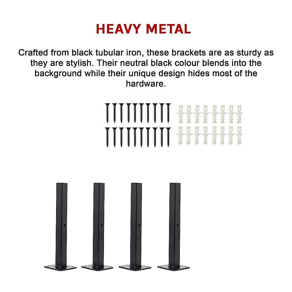 20cm Floating Shelf Brackets Industrial Metal Shelving Supports 4-Pack V63-835491