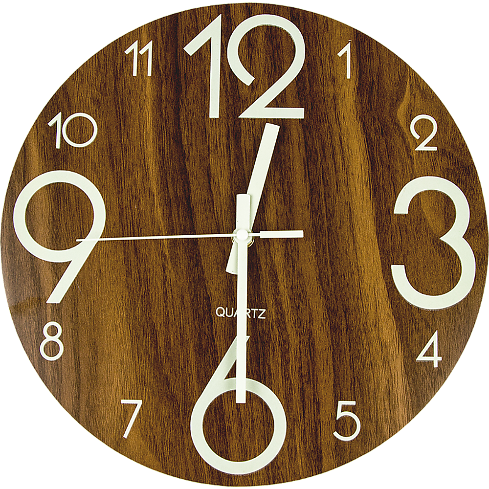 Glow In Dark Wall Clock Luminous Quartz Quiet Wooden Home Decor 30cm V63-835511
