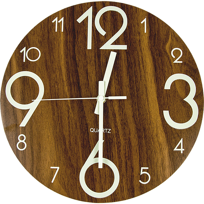 Glow In Dark Wall Clock Luminous Quartz Quiet Wooden Home Decor 30cm V63-835511