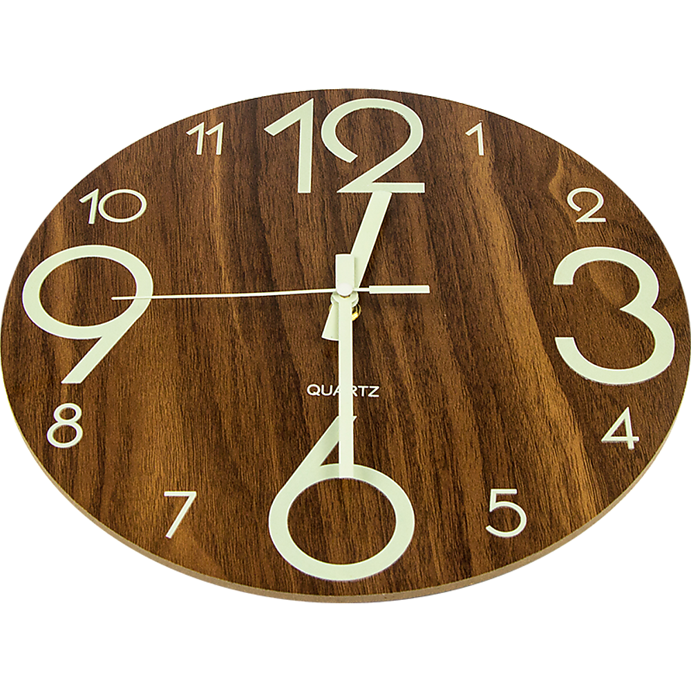 Glow In Dark Wall Clock Luminous Quartz Quiet Wooden Home Decor 30cm V63-835511