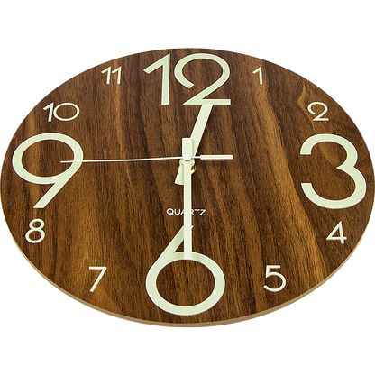 Glow In Dark Wall Clock Luminous Quartz Quiet Wooden Home Decor 30cm V63-835511