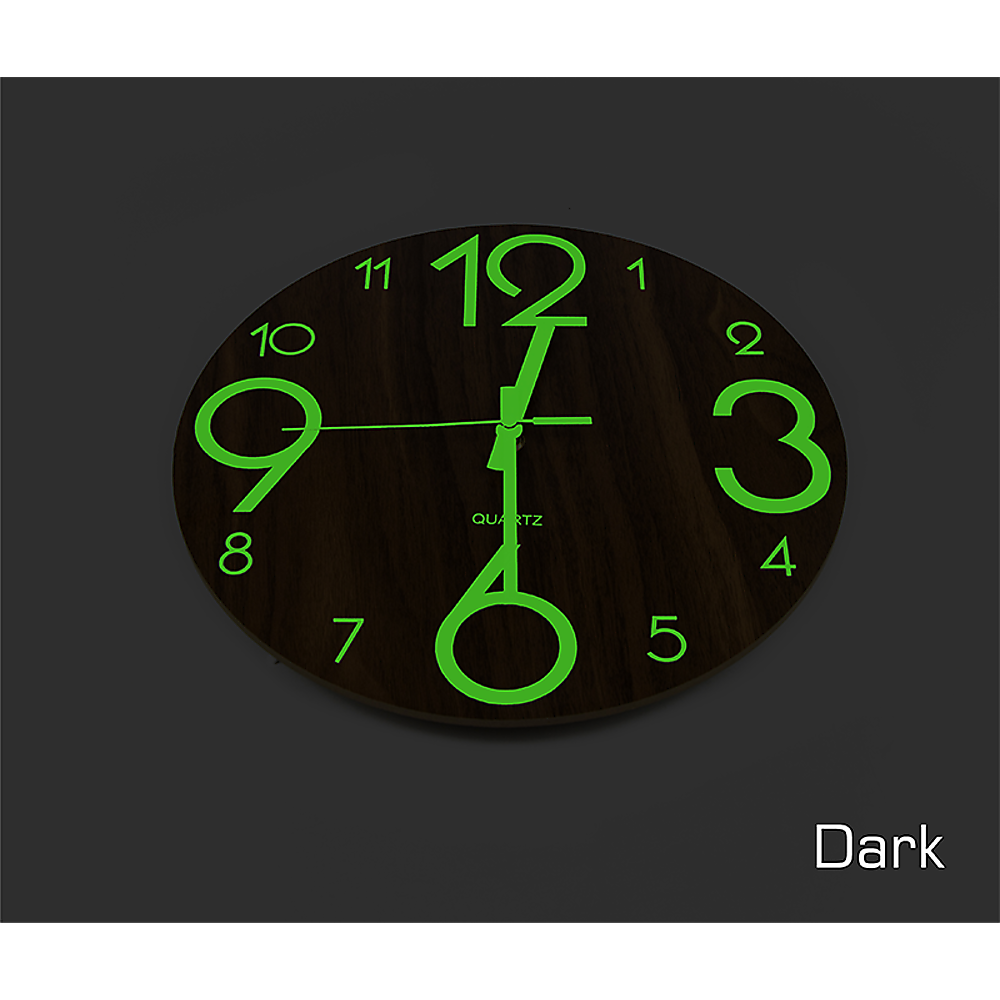 Glow In Dark Wall Clock Luminous Quartz Quiet Wooden Home Decor 30cm V63-835511