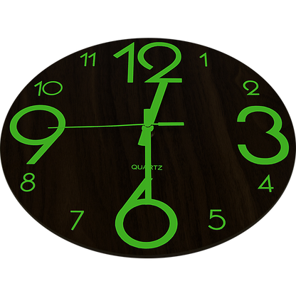 Glow In Dark Wall Clock Luminous Quartz Quiet Wooden Home Decor 30cm V63-835511