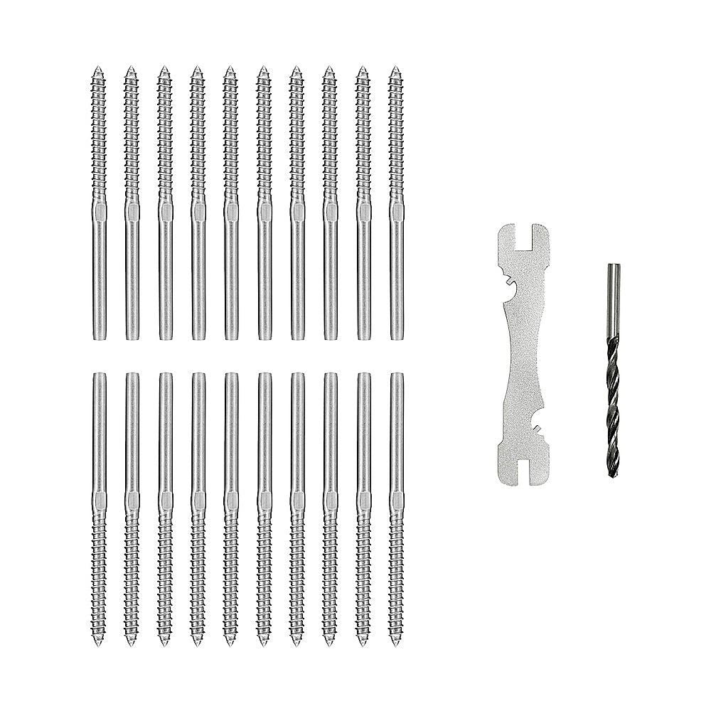 Stainless Steel DIY Rope Balustrade Kit 3.2mm Swage 2 x Lag Screw Term - 10 pack V63-835531