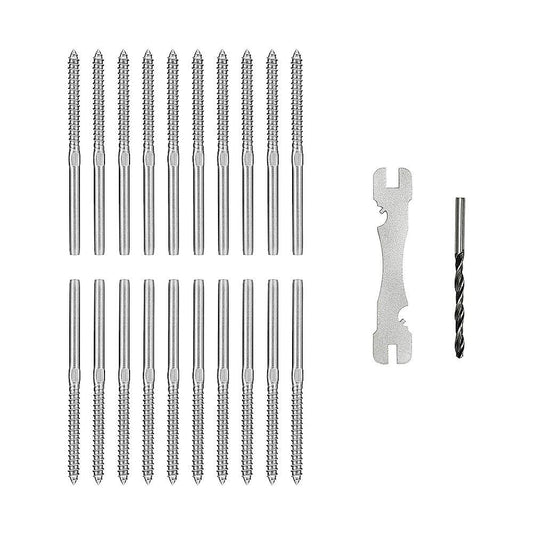Stainless Steel DIY Rope Balustrade Kit 3.2mm Swage 2 x Lag Screw Term - 10 pack V63-835531