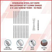 Stainless Steel DIY Rope Balustrade Kit 3.2mm Swage 2 x Lag Screw Term - 10 pack V63-835531