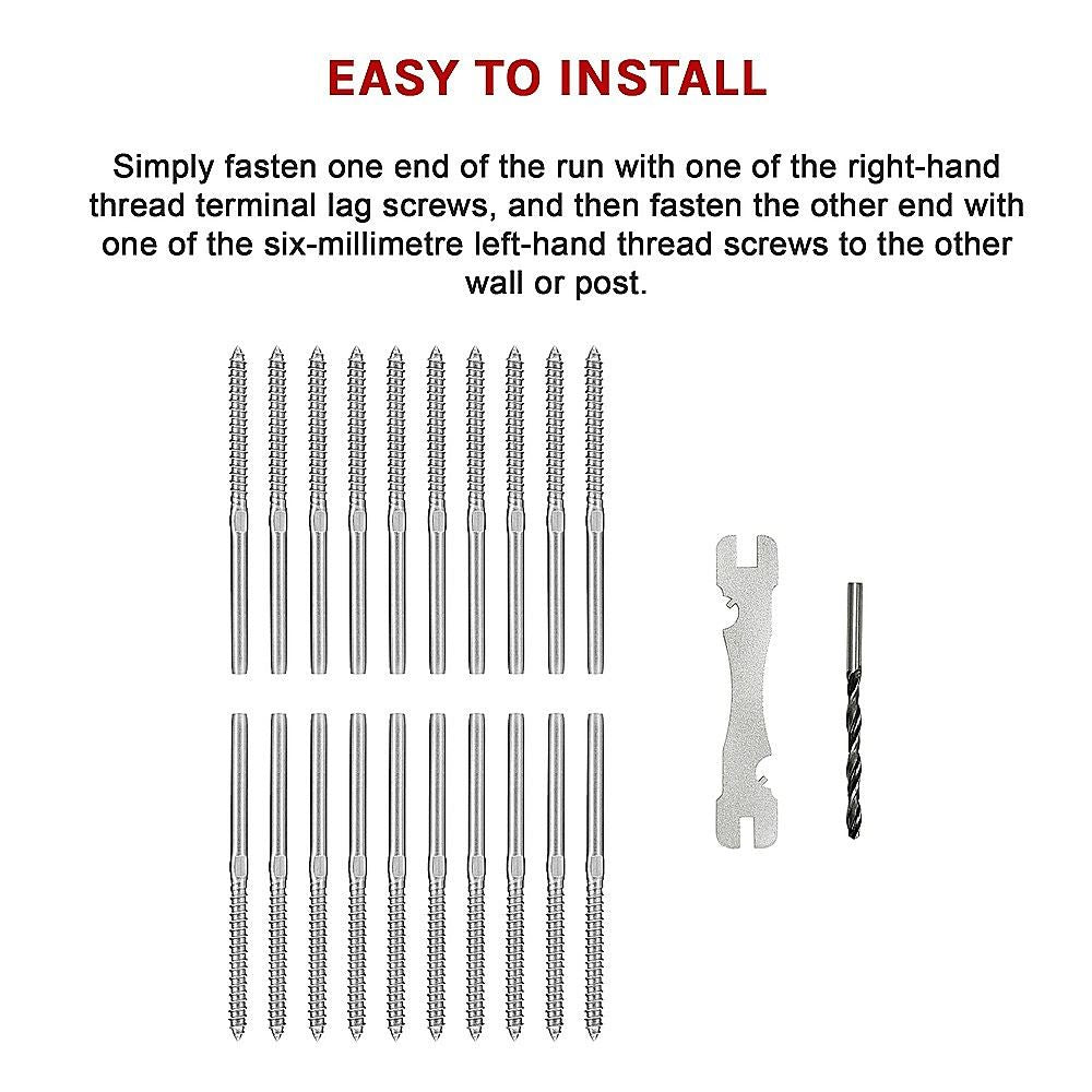 Stainless Steel DIY Rope Balustrade Kit 3.2mm Swage 2 x Lag Screw Term - 10 pack V63-835531