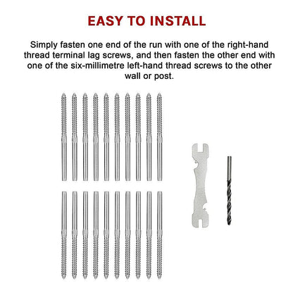 Stainless Steel DIY Rope Balustrade Kit 3.2mm Swage 2 x Lag Screw Term - 10 pack V63-835531