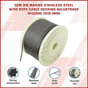 50M 316 Marine Stainless Steel Wire Rope Cable Decking Balustrade Rigging 7x19 4mm V63-835551