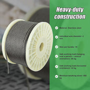 50M 316 Marine Stainless Steel Wire Rope Cable Decking Balustrade Rigging 7x19 4mm V63-835551