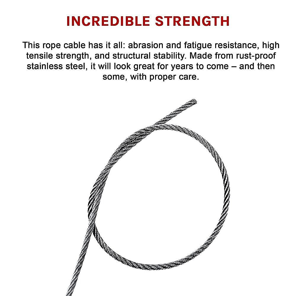 50M 316 Marine Stainless Steel Wire Rope Cable Decking Balustrade Rigging 7x19 4mm V63-835551