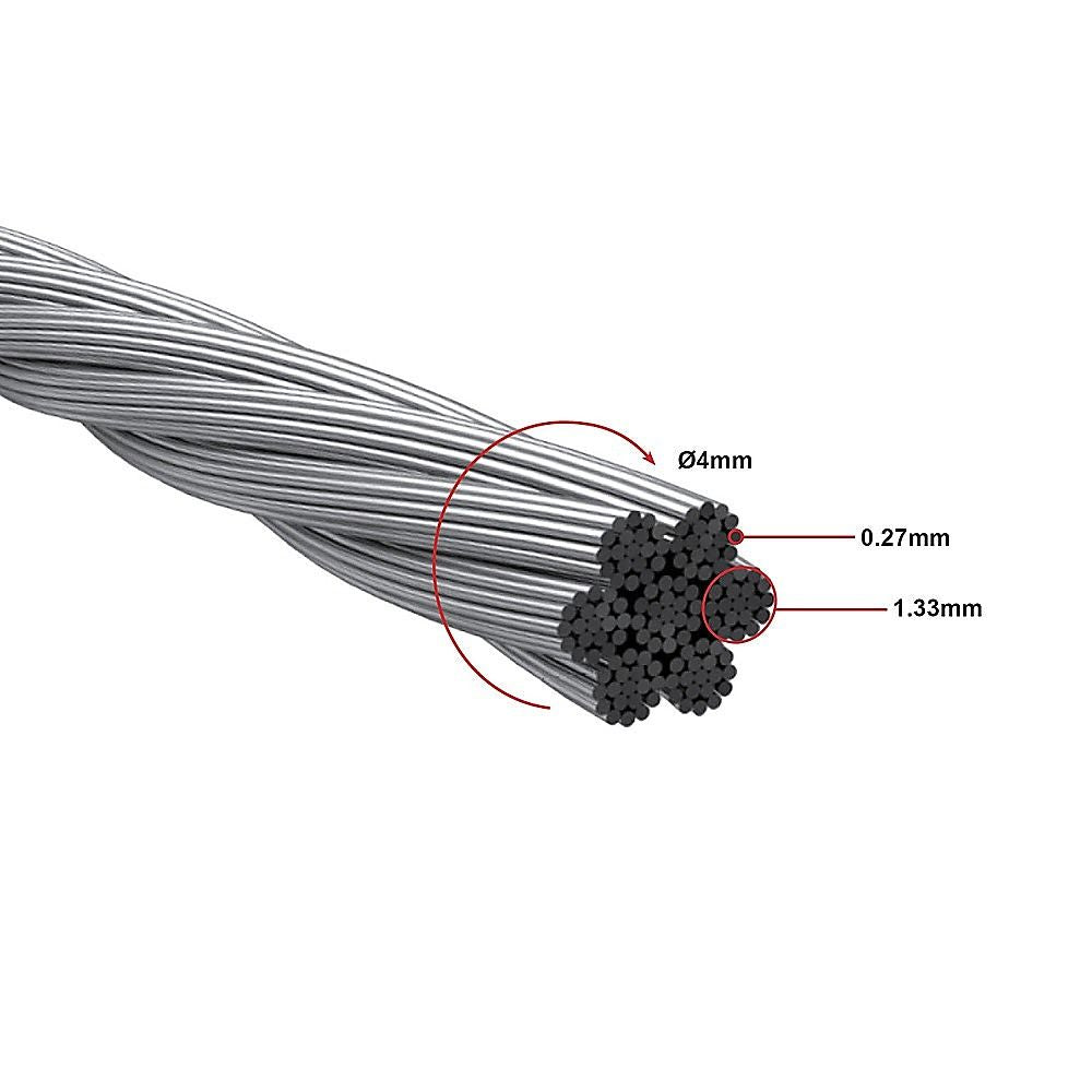 50M 316 Marine Stainless Steel Wire Rope Cable Decking Balustrade Rigging 7x19 4mm V63-835551