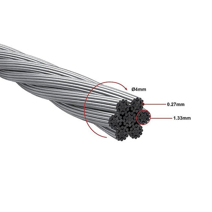 50M 316 Marine Stainless Steel Wire Rope Cable Decking Balustrade Rigging 7x19 4mm V63-835551