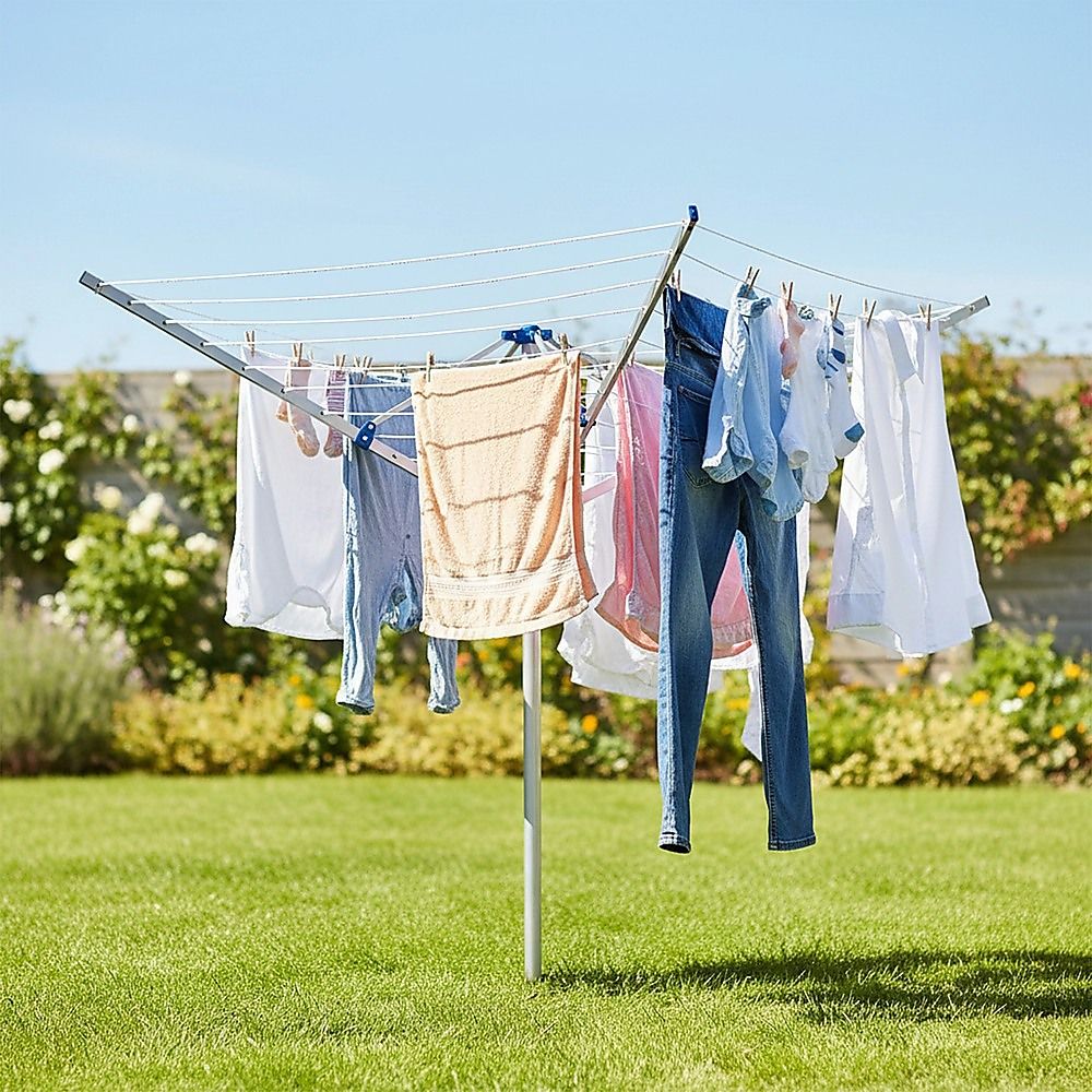 4 Arm Rotary Garden Washing Line Clothes Airer Dryer Outdoor Spike 40m Length V63-835591