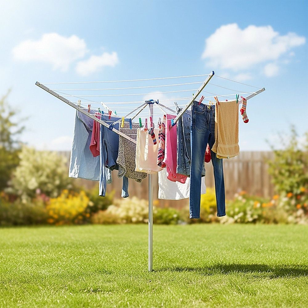 4 Arm Rotary Garden Washing Line Clothes Airer Dryer Outdoor Spike 40m Length V63-835591