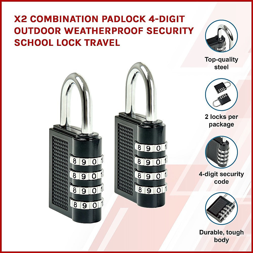 X2 Combination Padlock 4-Digit Outdoor Weatherproof Security School Lock Travel V63-835651