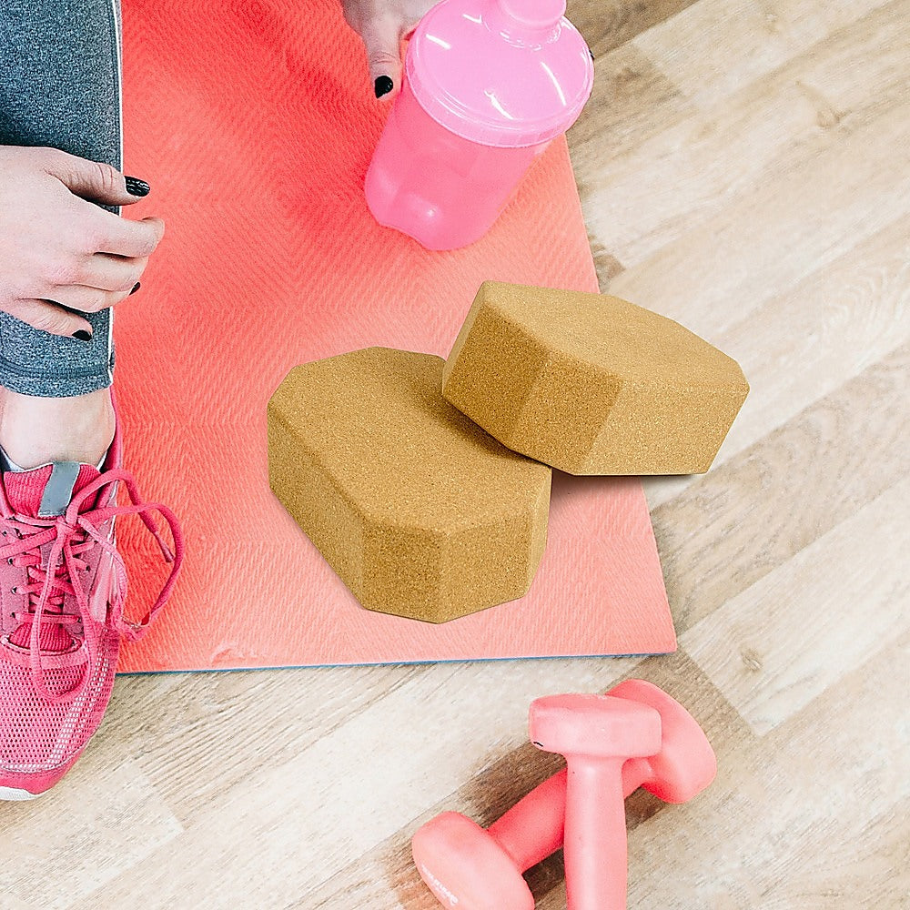 Natural Cork Octagon Yoga Blocks Brick Exercise 2 pcs Set Eco Non-Slip V63-835671