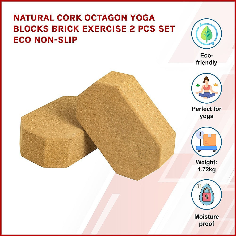 Natural Cork Octagon Yoga Blocks Brick Exercise 2 pcs Set Eco Non-Slip V63-835671