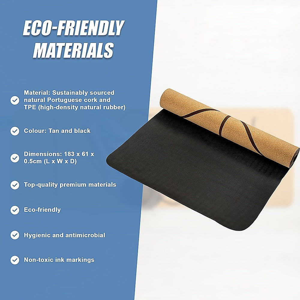 Natural Cork TPE Yoga Mat Sports Eco Friendly Exercise Fitness Gym Pilates V63-835681
