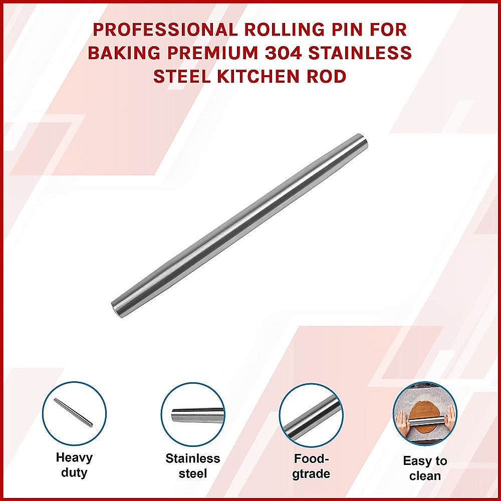 Professional Rolling Pin for Baking Premium 304 Stainless Steel Kitchen Rod V63-835741
