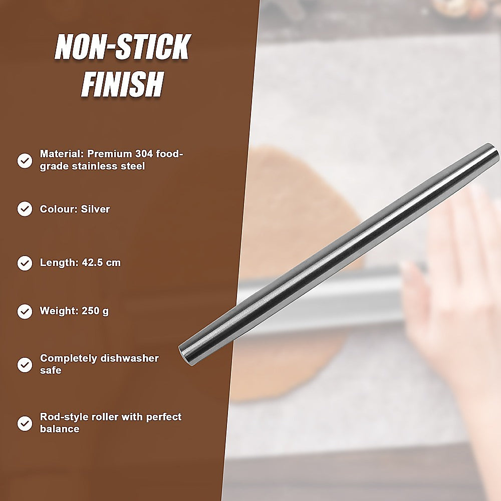Professional Rolling Pin for Baking Premium 304 Stainless Steel Kitchen Rod V63-835741