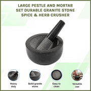 Large Pestle and Mortar Set Durable Granite Stone Spice & Herb Crusher V63-835761