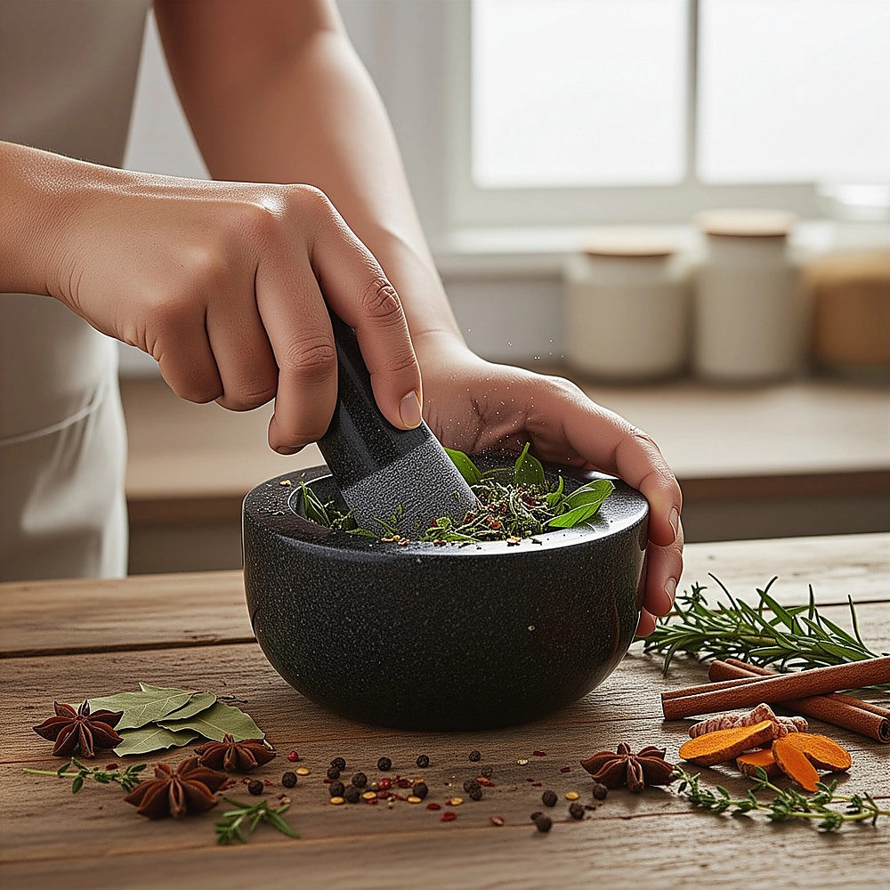 Large Pestle and Mortar Set Durable Granite Stone Spice & Herb Crusher V63-835761