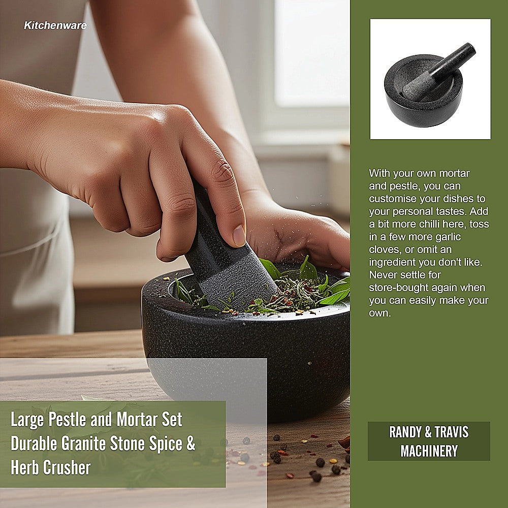 Large Pestle and Mortar Set Durable Granite Stone Spice & Herb Crusher V63-835761